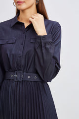 T-Tahari Pleated Denim Shirt Dress