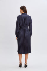 T-Tahari Pleated Denim Shirt Dress