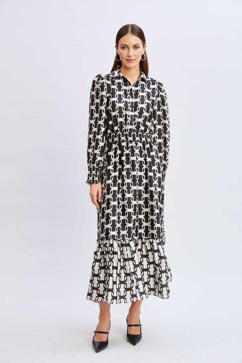 T-Tahari Geometric Chain Shirt Dress