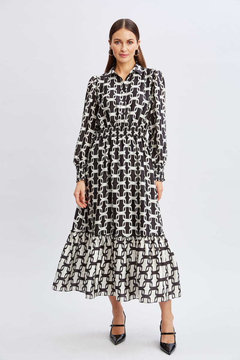 T-Tahari Geometric Chain Shirt Dress