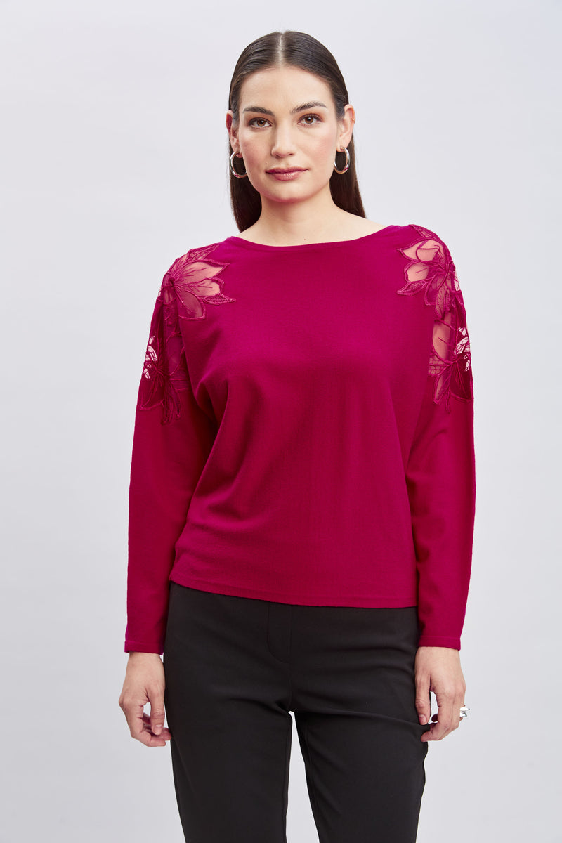 Chiffon Floral Shoulder Sweater