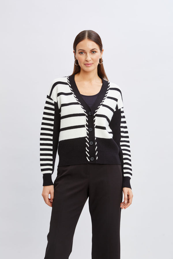 T-Tahari Stripe Stitch Cardigan