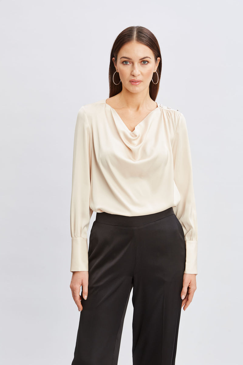 T-Tahari Satin Cowl Jewel Top