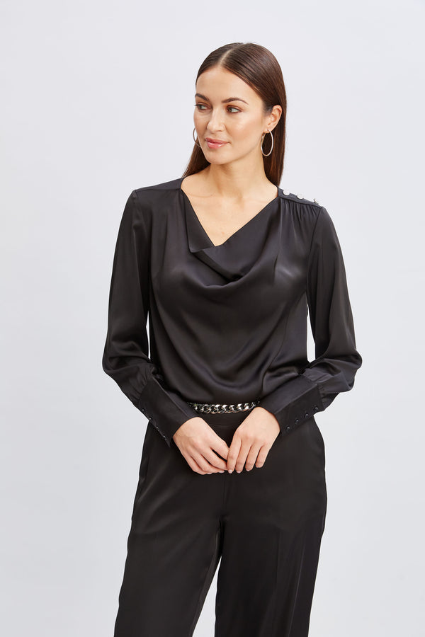 T-Tahari Satin Cowl Jewel Top