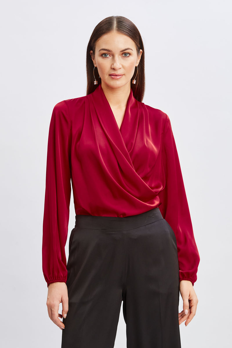 T-Tahari Faux Wrap Satin Top