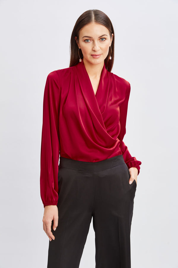 T-Tahari Faux Wrap Satin Top