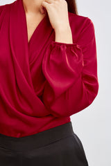 T-Tahari Faux Wrap Satin Top