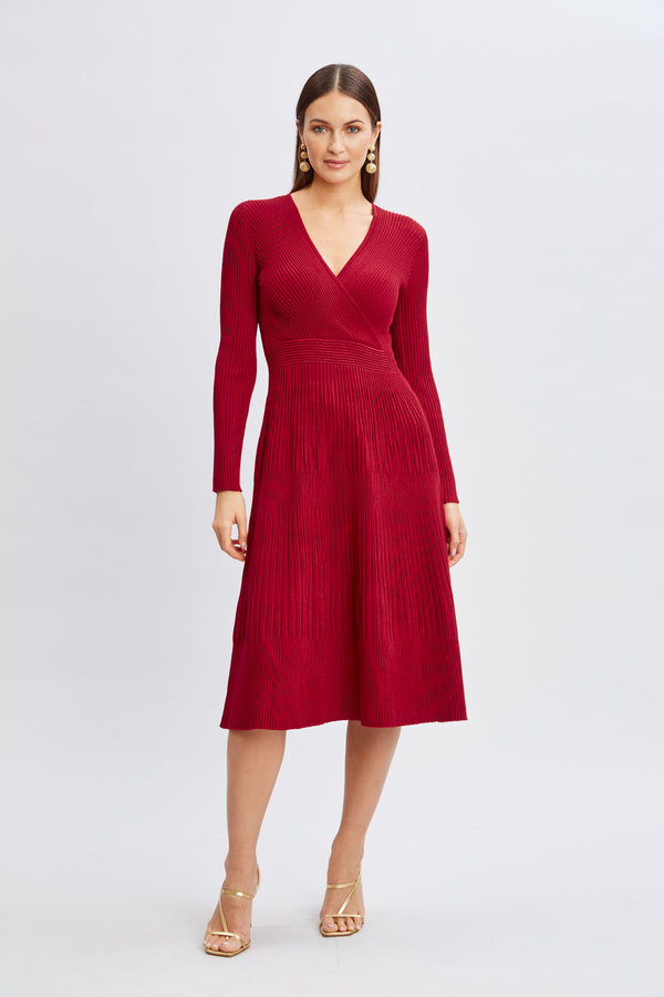 T-Tahari Lurex Mock Wrap Sweater Dress