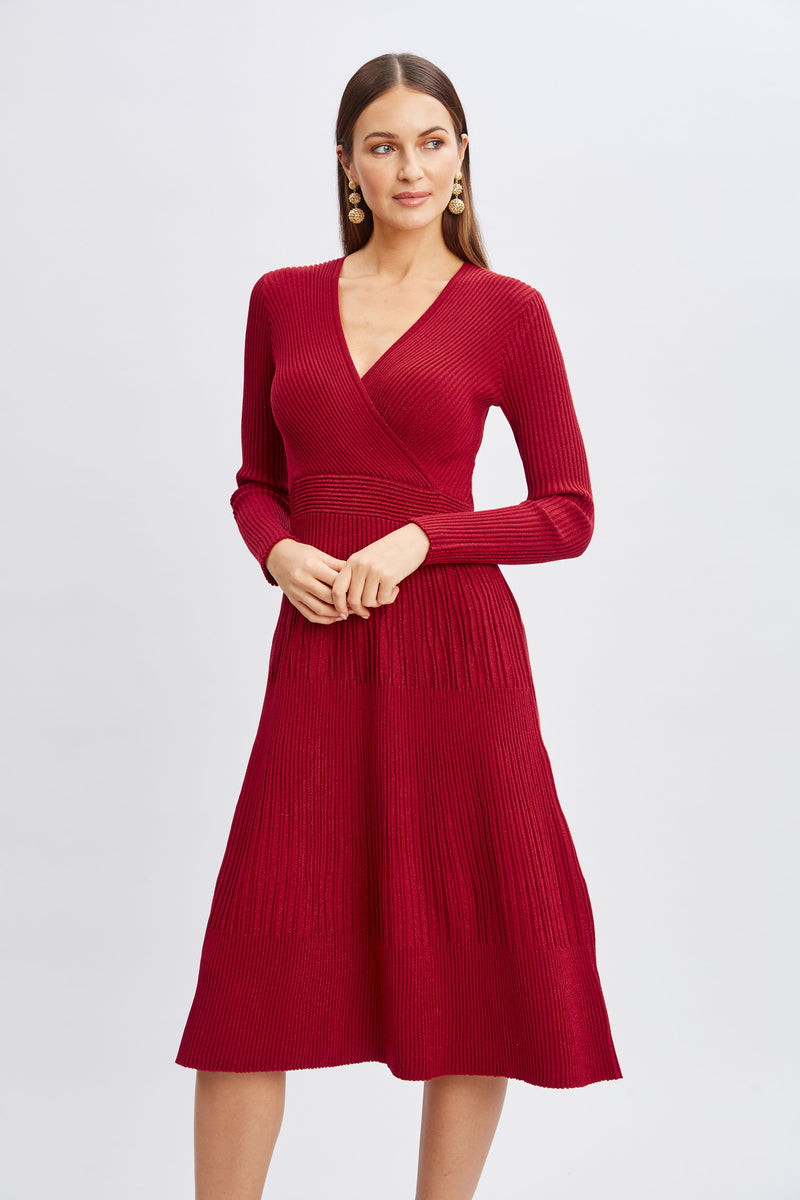 T-Tahari Lurex Mock Wrap Sweater Dress