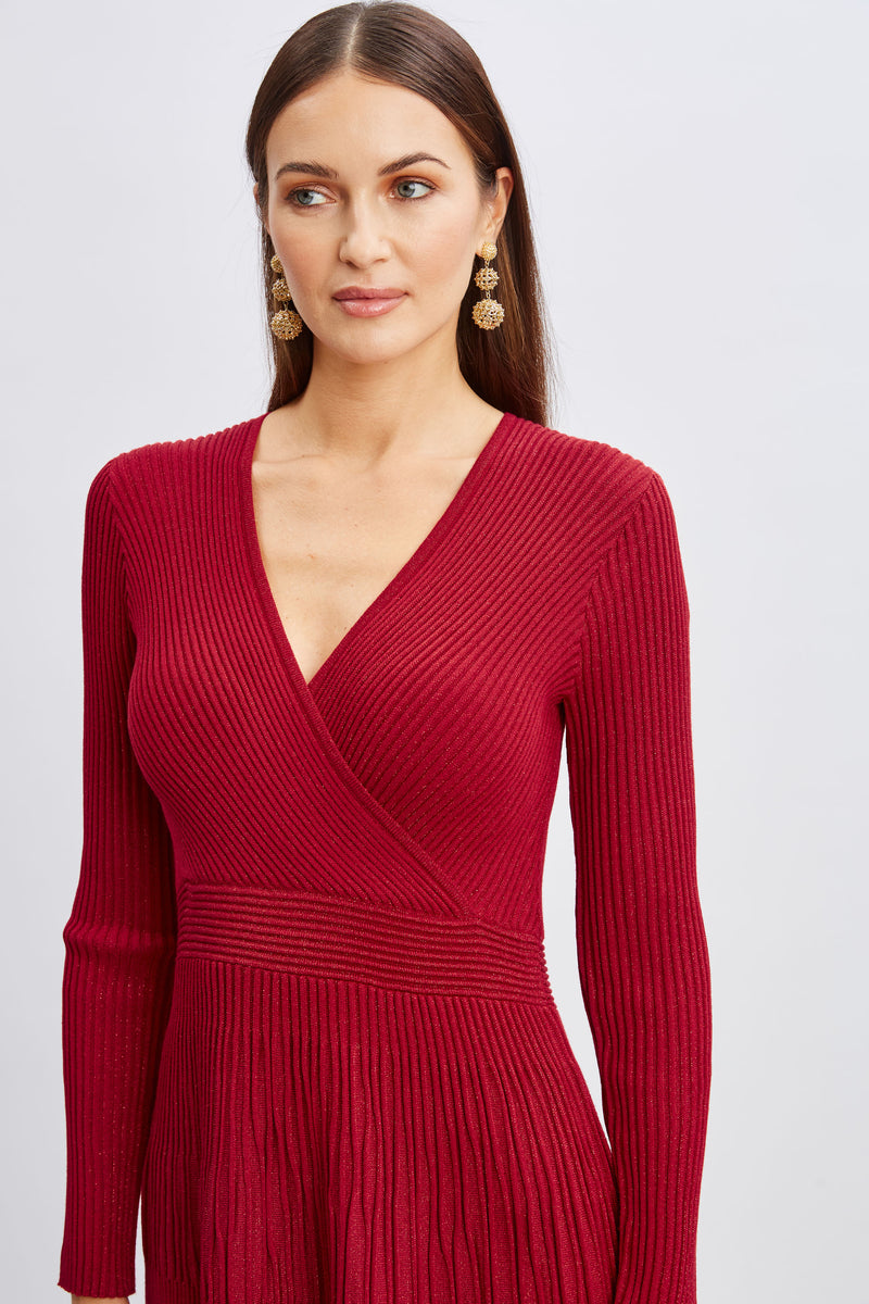 T-Tahari Lurex Mock Wrap Sweater Dress