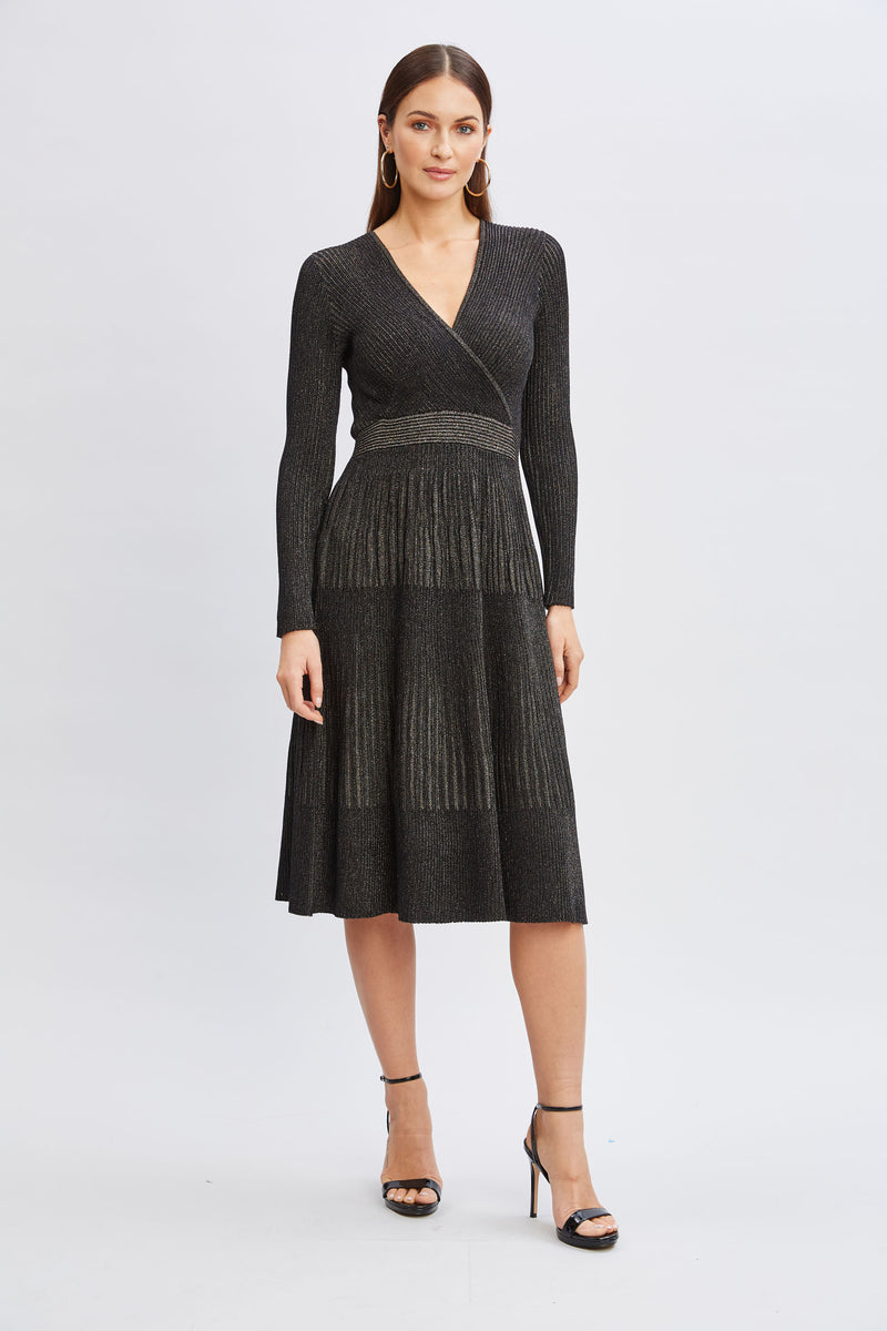 T-Tahari Lurex Mock Wrap Sweater Dress