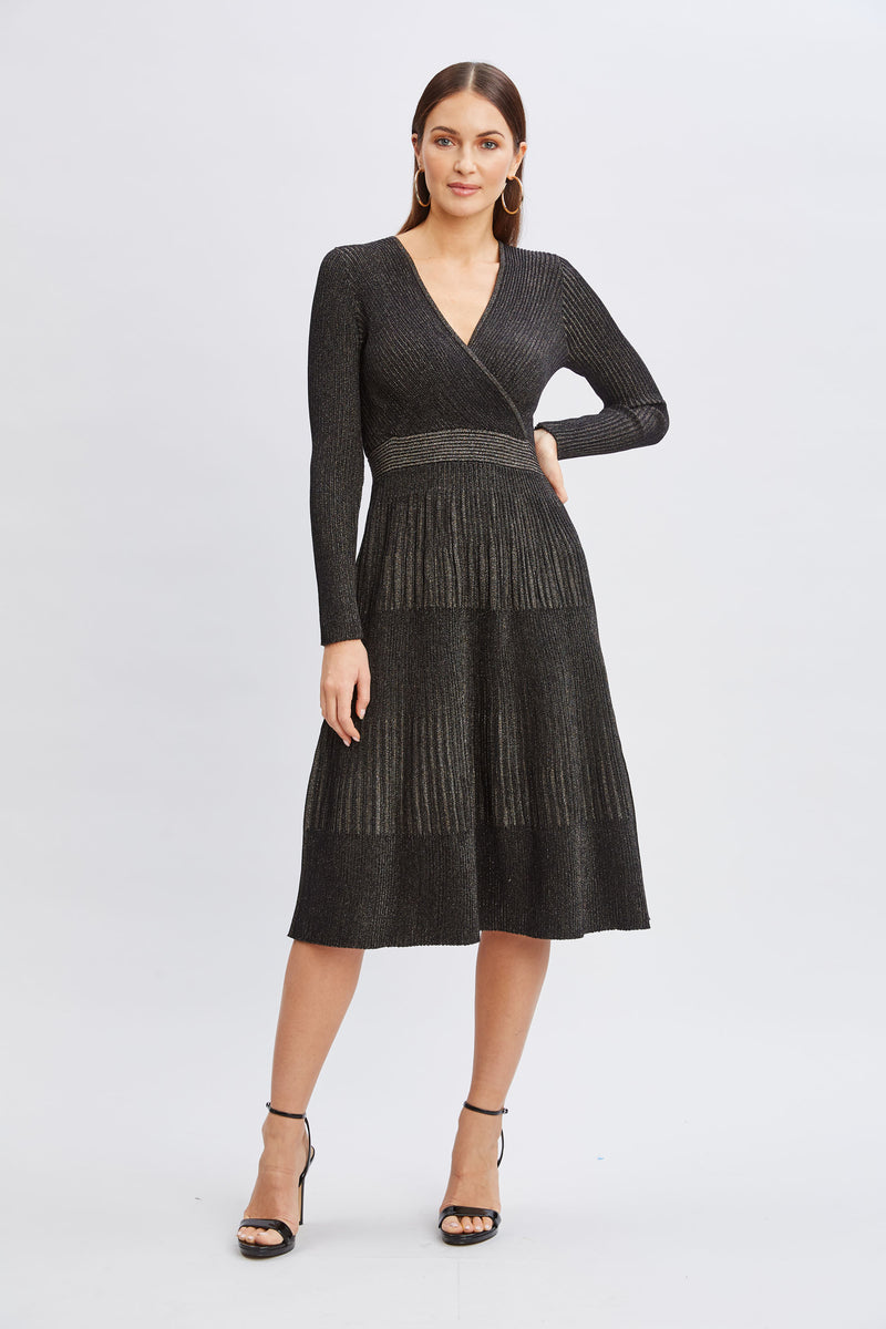 T-Tahari Lurex Mock Wrap Sweater Dress