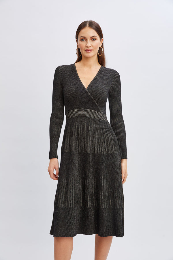 T-Tahari Lurex Mock Wrap Sweater Dress