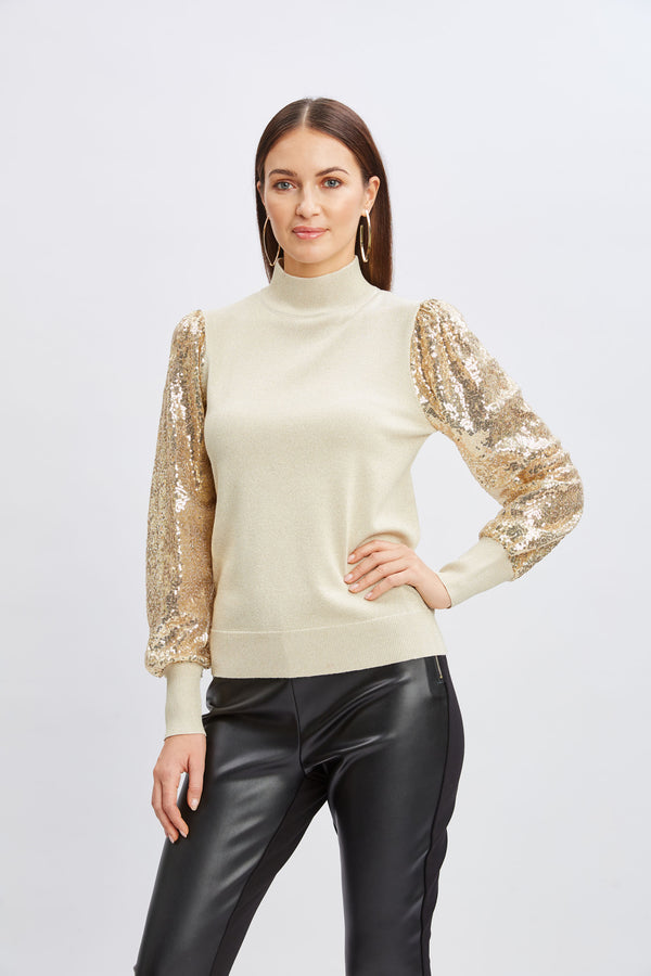 T-Tahari Sequin Sleeve Mock Neck Sweater