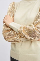 T-Tahari Sequin Sleeve Mock Neck Sweater