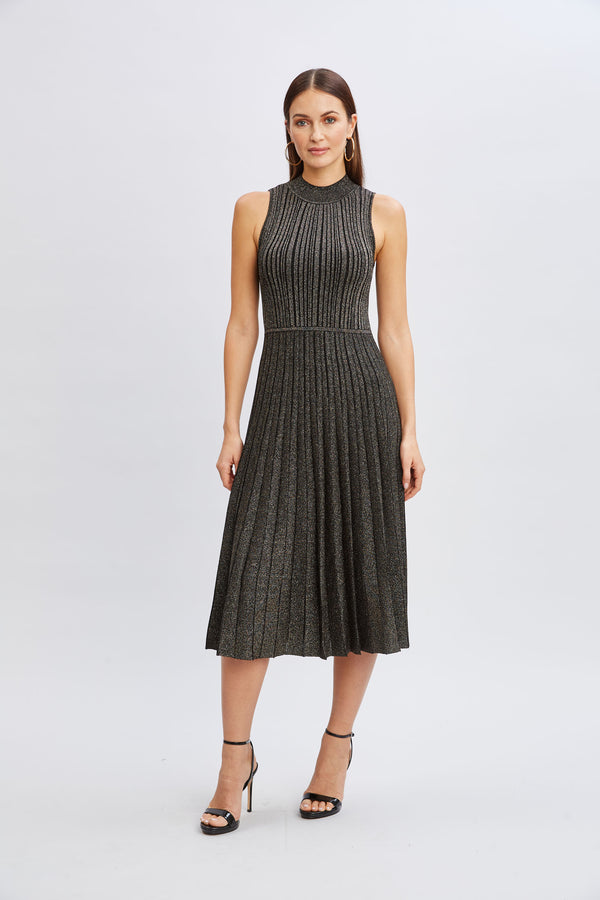 T-Tahari Metallic Mock Neck Dress