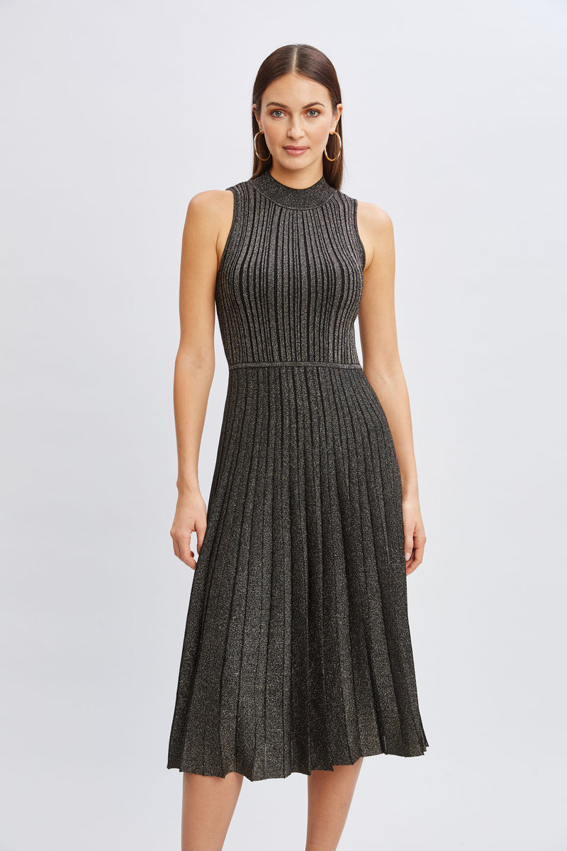 T-Tahari Metallic Mock Neck Dress