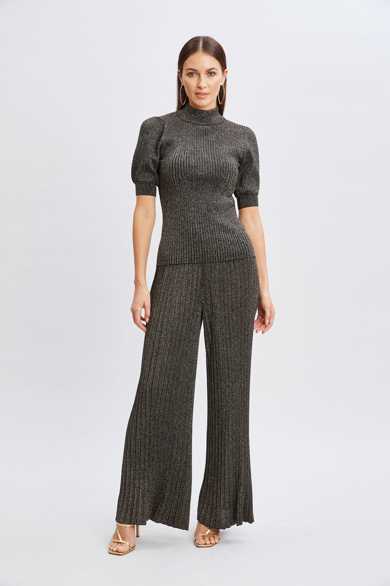 T-Tahari Puff Sleeve Metallic Sweater