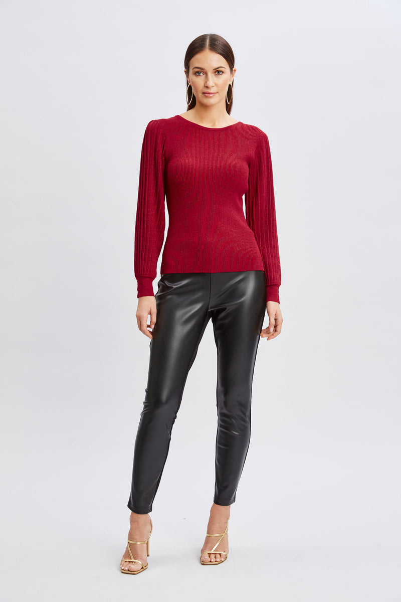 T-Tahari Pleated Sleeve Metallic Sweater