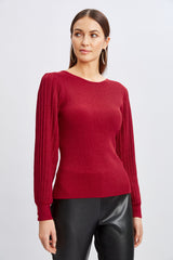 T-Tahari Pleated Sleeve Metallic Sweater