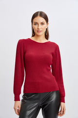 T-Tahari Pleated Sleeve Metallic Sweater