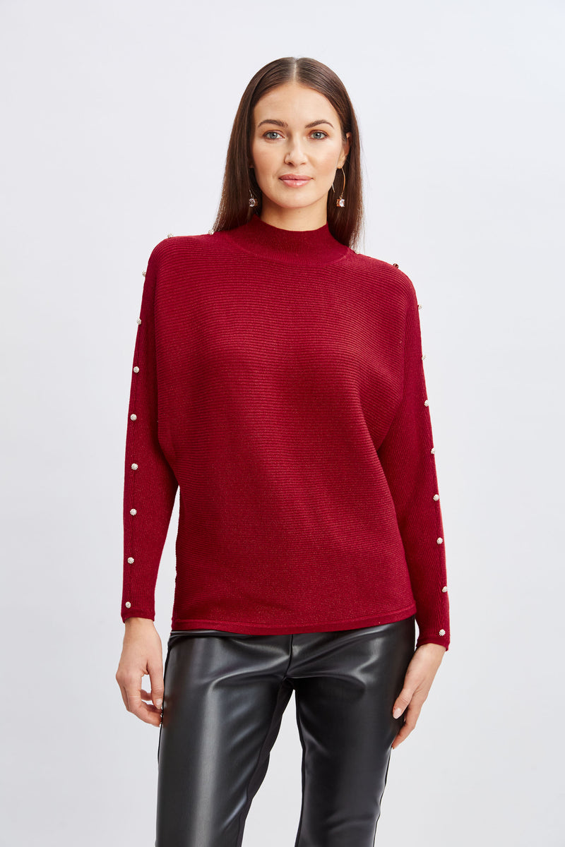 T-Tahari Crystal Sleeve Metallic Sweater