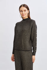 T-Tahari Crystal Sleeve Metallic Sweater