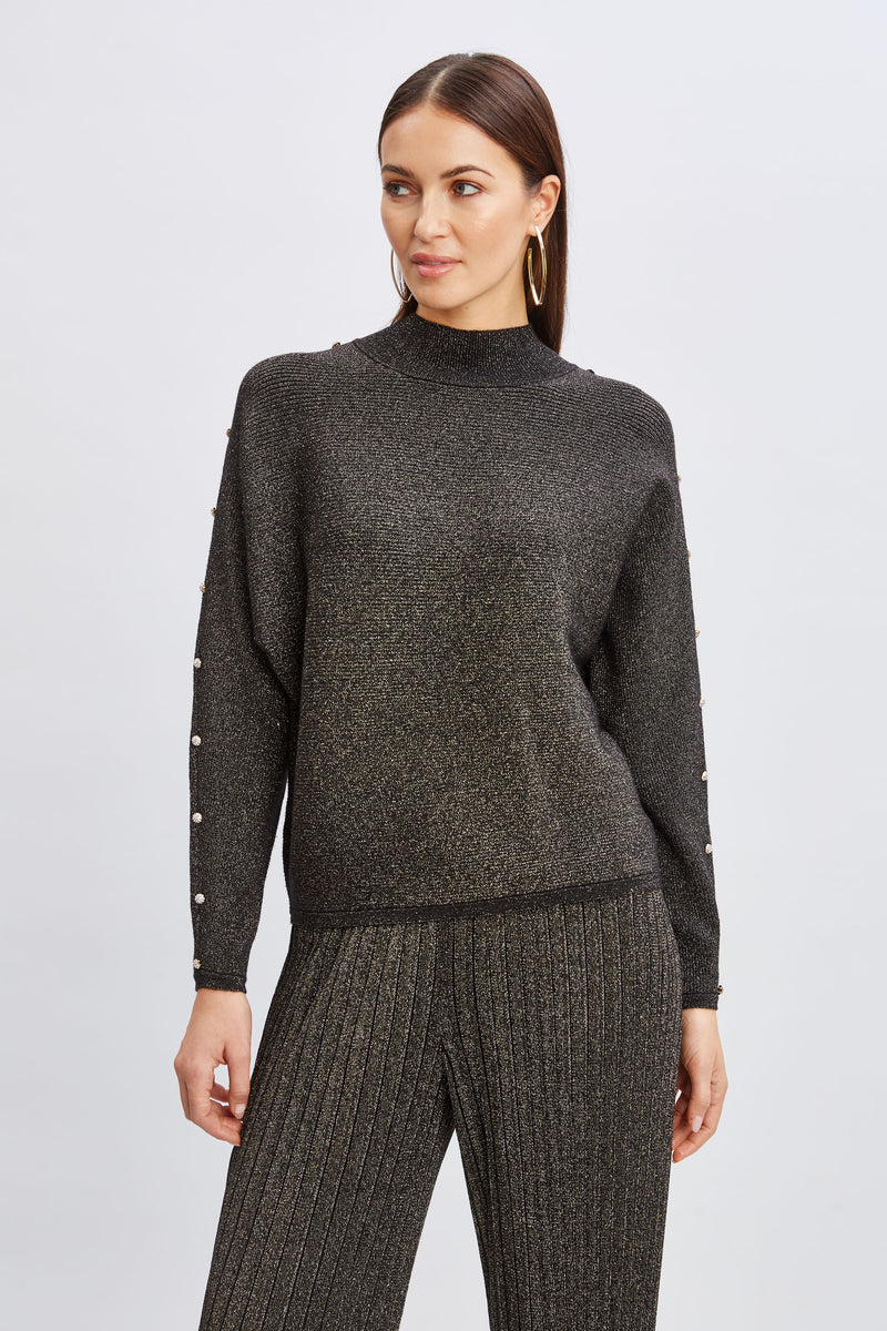 T-Tahari Crystal Sleeve Metallic Sweater