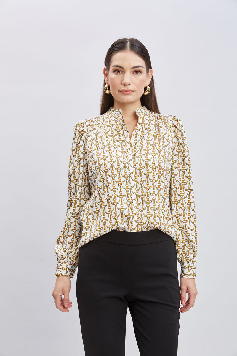 T-Tahari Chain Print Button Down Shirt