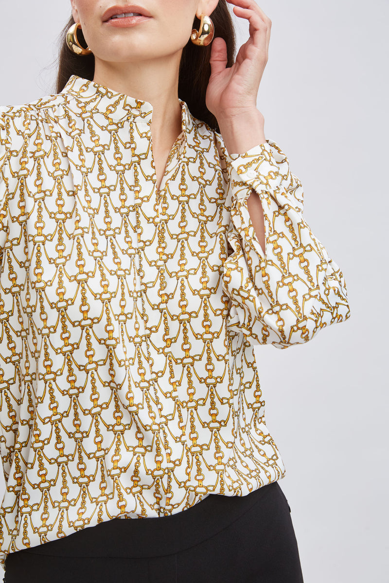 T-Tahari Chain Print Button Down Shirt