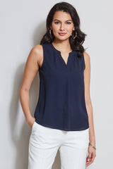 T-Tahari Sleeveless Split Neck Shirt