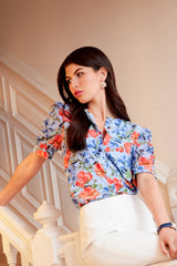 T-Tahari Garden Floral Puff Sleeve Shirt