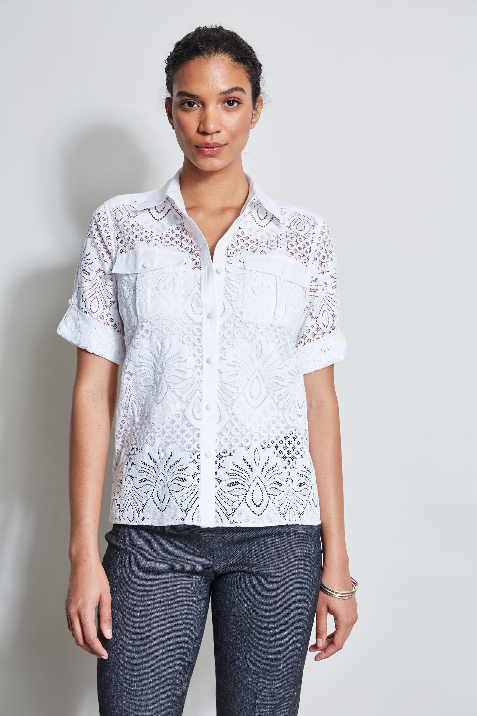 Short Sleeve Lace Utility Shirt – Elie Tahari