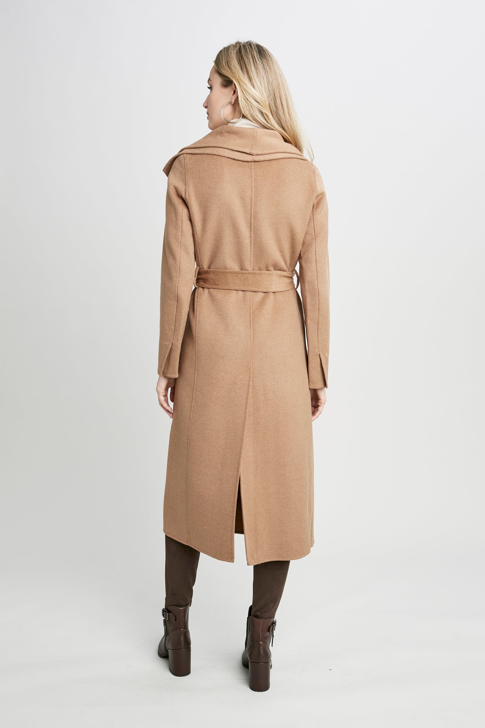 Tahari Long Double Face Wool Blend Wrap Coat