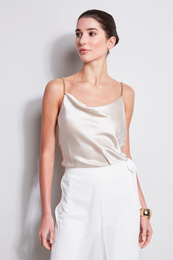 Satin Charmuese Cowl Neck Cami Top - Ivory
