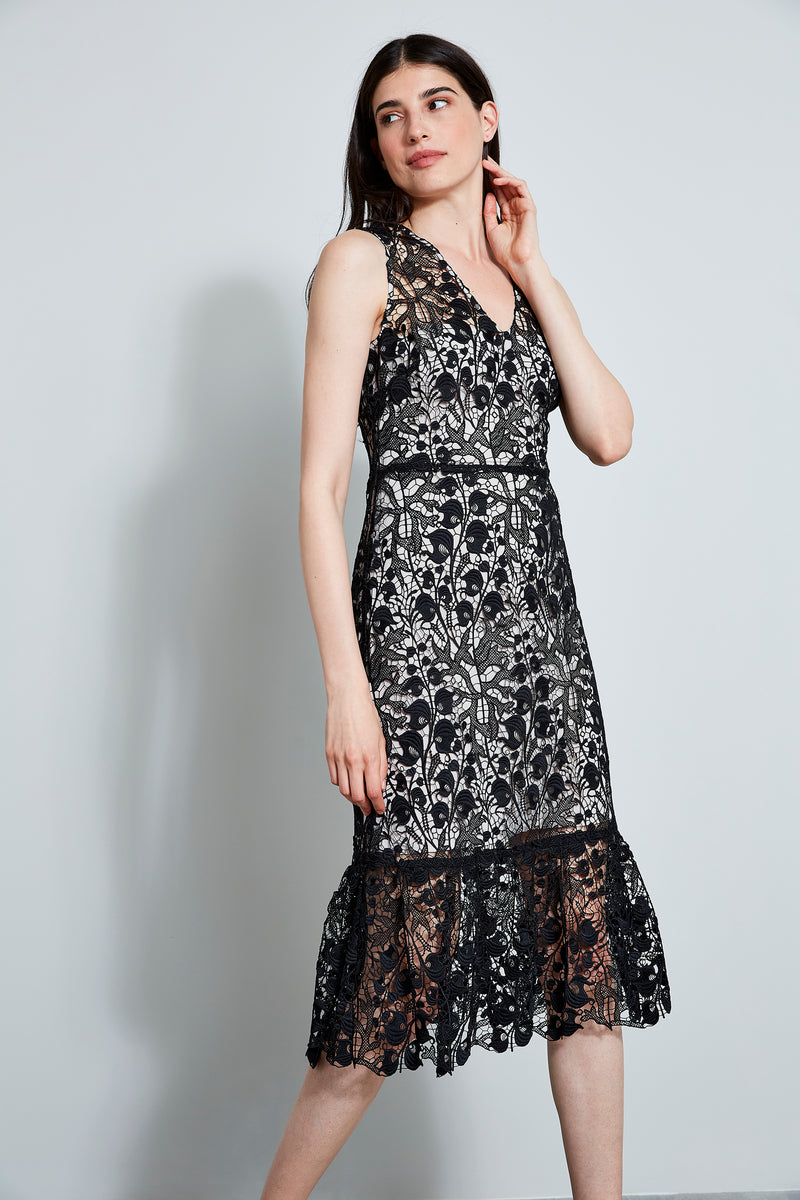 Tahari black 2025 lace dress