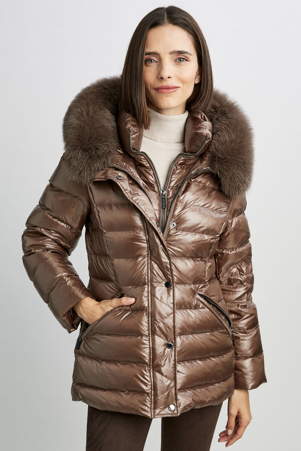 Kimberly Fur Trim Short Down Puffer Coat